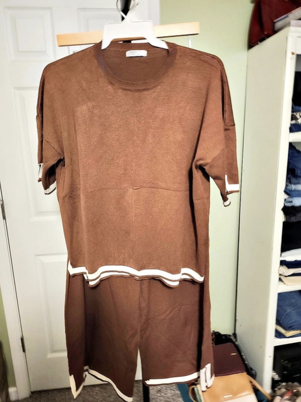 Brown Contrast Trim Top and Slacks. Like New